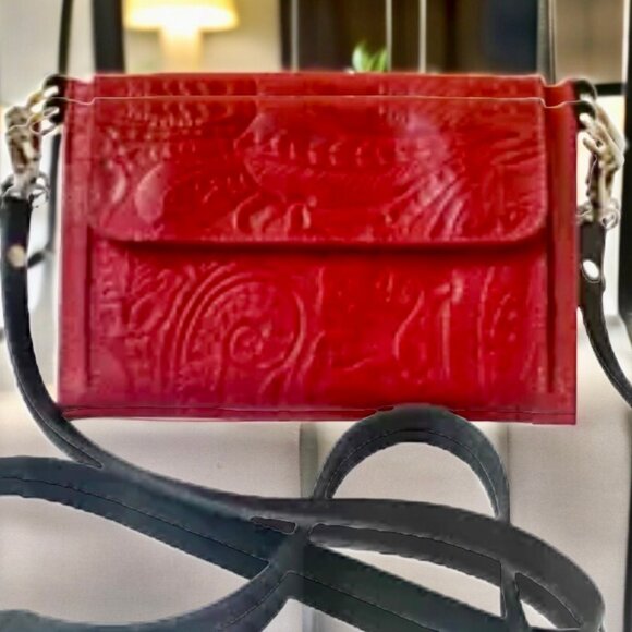 KAHLILA Red Tooled Leather Crossbody Wallet Purse Bag - Picture 2 of 16